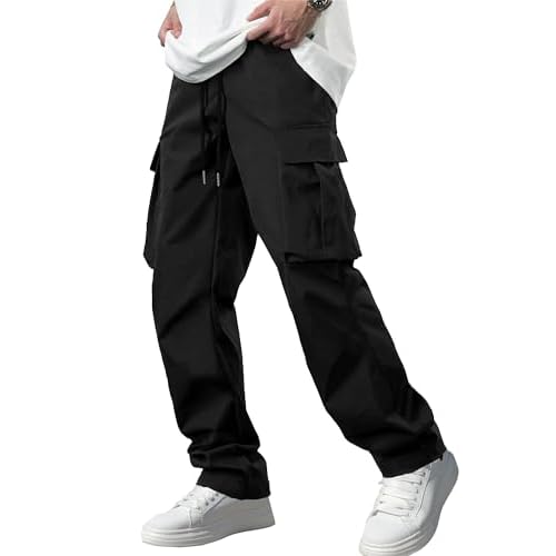 Comdecevis Men’s Casual Cargo Pants Workout Joggers Stretch Sweatpants Hiking Drawstring Tactical Pants with Multi Pockets