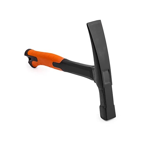 Mivos Maurerhammer 600 g Kopfgewicht 2K Fiberglasstiel - Rheinische Form - Ziegelhammer aus Stahl und Fiberglas - Vibrationsdämpfung Gummigriff - Hammer für Beton und Ziegel