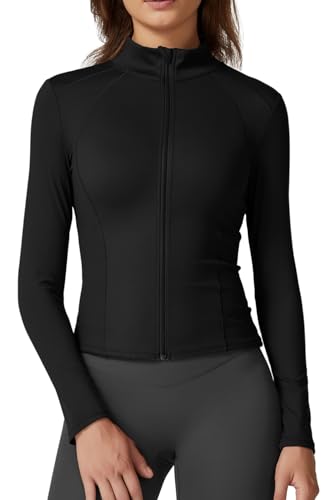 QINSEN Women's Full Zip Athletic Jacket Long Sleeve Double Lined Cropped Active Yoga Tops