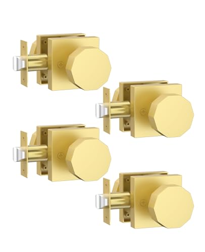 Image of Asidrama 4 Pack Privacy Gold Door Knob with Lock, Brush Gold Door Knobs Interior for Bedroom or Bathroom, Heavy Duty Door Handle for Left Right Sided Doors