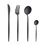 Buyer Star 16 Pieces Black Cutlery Set,Matte Flatware Set Service for 4,Stainless Steel Silverware Set with Knives Spoons Forks, Dishwasher Safe