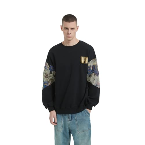 Mens Bear Embroidered Sweatshirt Vintage Patchwork Sweatshirts Long Sleeve Pullover Tops3