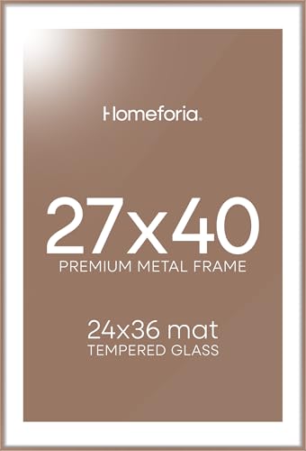 Image of Homeforia 27x40 inch Poster Frame Mocha, High End Metal 27 x 40 Large Movie Picture Frames with Mat 24 by 36 in Photo, 27x40 Thin Frame Matted to 24x36, 40x27 Frame, Tempered Glass, Wall Kit, Set of 1