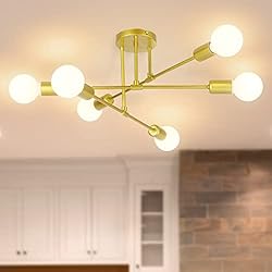 Amazon Lampara Techo Industrial TAYNEVO Lampara de Techo Dorada, 6 Luces Lámpara de Araña Sputnik Plafones Industrial E27 Lamparas de Techo Vintage para Dormitorio, Sala de Estar, Cocina (Sin Bombilla)