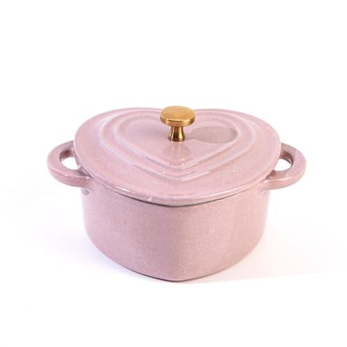 Consejos para Comprar Olla para estofados - los preferidos. 43 YLWX Olla De Horno Holandés De Hierro Fundido Esmaltado Con Tapa, Olla De Sopa Cocotte De Forma Especial, Cacerola De Corazón, Olla De Estofado De Esmalte Blanco Negro(Color:Pink...