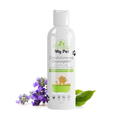 Groom My Pet Cat Shampoo with Conditioner-200 Milliliter|Relives from ItchingAnti-Dandruff & Skin Infection Irritation|for All Breeds & All Hair Coat Types|Enriched with Lavender & Tea Tree Oil