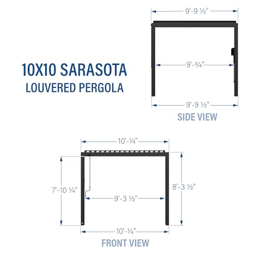 Image of Backyard Discovery Sarasota 10' x 10' Galvanized Steel Louvered Pergola Kit with Adjustable Roof, Shade, Rain Protection, High-Wind Rating, Gutter System for Outdoor Patio, Garden, Deck, Entertaining