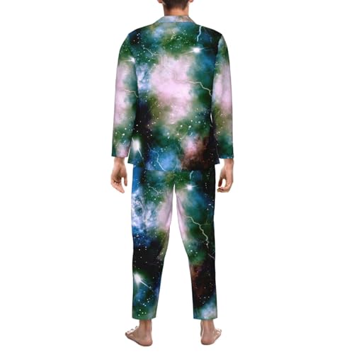 Watercolor Clouds Stars And Tie Dye Mens Pajamas Set Button Down Sleepwear Set Long Sleeve Loungewear With Pockets2