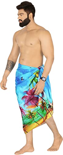 LA LEELA Men's Lava Lava Hawaiian Vacation Sarongs Summer Long Beach Cover Up Swimwear Holidays Pareo Beachwear for Men One Size Sea, Beach2
