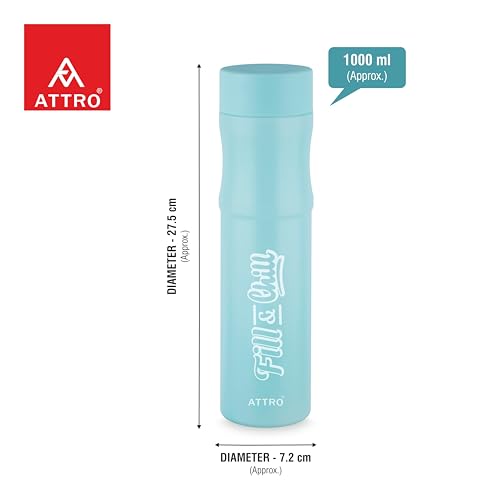 Image of ATTRO Crazy 1000ml Water Bottle - Round Plastic Fridge Bottle - Airtight, Leak-Proof, BPA-Free, Freezer Safe Durable & Lightweight - Set of 2 Green - Ideal for Home & Office