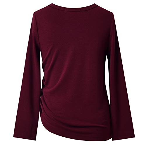 Blusa feminina casual de manga comprida com cordão lateral da Mirawise 4 – 13 anos, Burgundy, 8-9 Ye