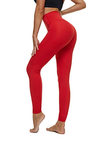 Amamber High Waist Yoga Pants,Extra Soft Leggings with Pockets,Tummy Control,Workout Running 4 Way Stretch Yoga Leggings Red