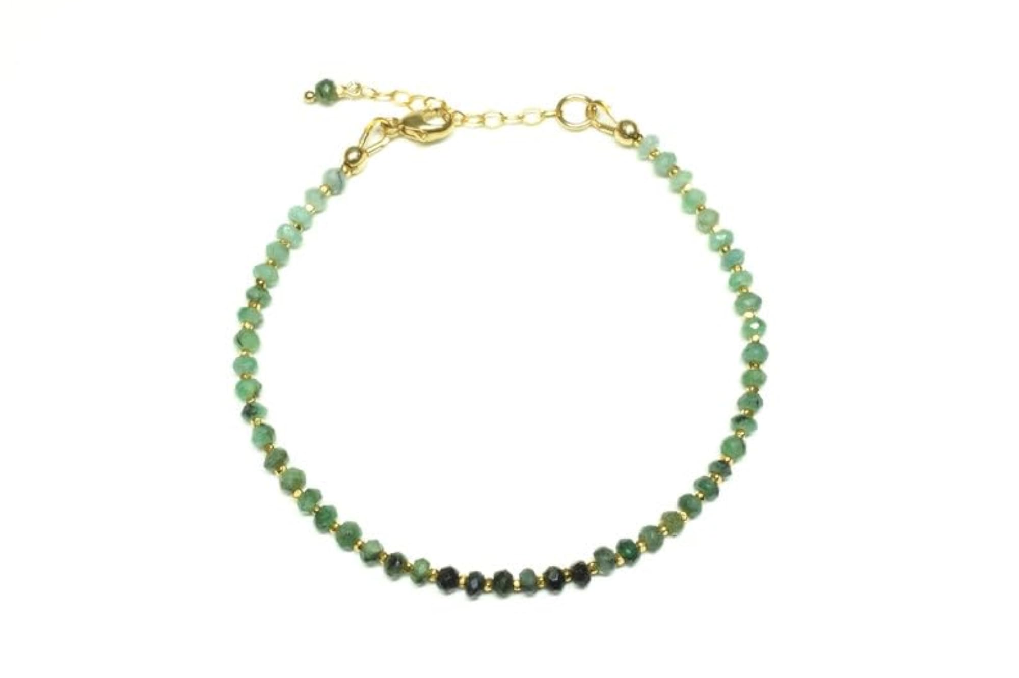 Emerald Round Beaded Bracelet, Gold Lock