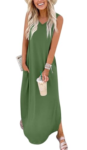 Image of DouBCQ Women's Summer Maxi Casual Sundress V Neck Sleeveless Long Dresses with Pockets