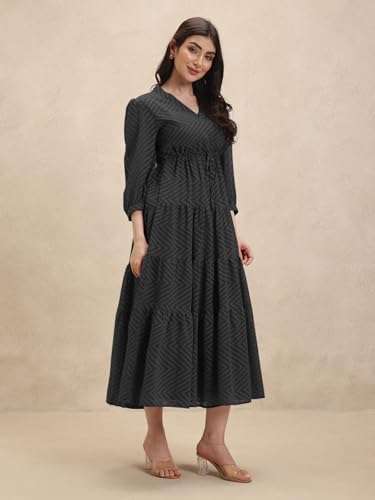 Image of Leriya Fashion Maxi Dress for Women | Western Summer Georgette Stylish A-line Dress for Beach Party Outfits | Western Summer Black One Piece Knee Length Dresses for Woman