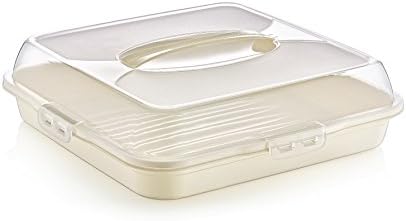 35cm Plastic Cake Saver with Handle Perfect to Keep Cakes Fresh (Square Ivory)