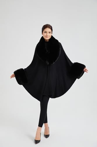 Women Cape Poncho with Fur Trim Winter Faux Fur Shawl Wrap Coat Sleeveless Cardigan Cloak3
