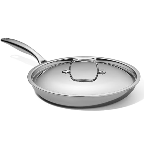 Image of LEGEND COOKWARE 5-Ply Stainless Steel 12-Inch Frying Pan with Lid - Induction Compatible, Oven Safe 800F - Non-Toxic, No Coatings - Even Heating, Won't Warp - Built to Last Generations