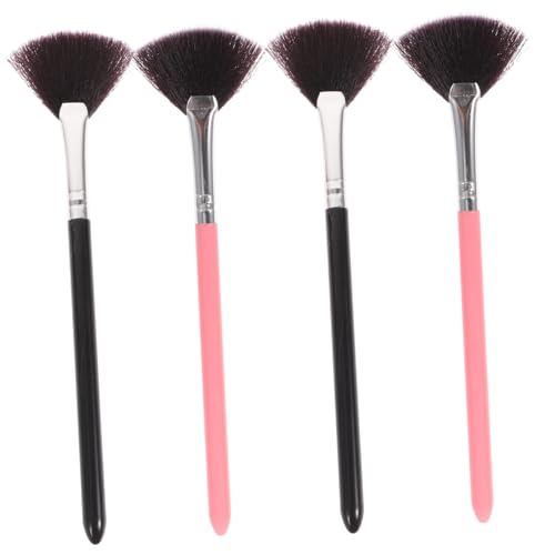 BIUDECO 4pcs Makeup Brush Set Long Handle Fan Blusher Brush Soft Brush for Daily Professional Makeups Pink Black