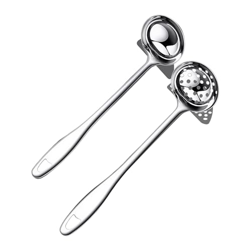 Behiruch 2 mestoli in acciaio inox 304, mestolo da cucina in acciaio inox 31 cm di lunghezza, lavabile in lavastoviglie, rotondo liscio per deliziose zuppe e salse