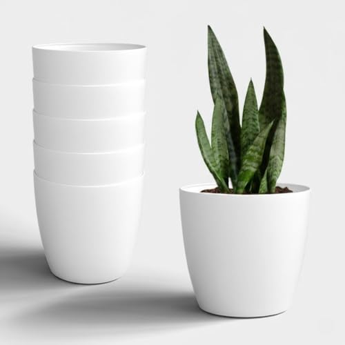 Image of YUCCABE ITALIA SHERA Stella 12 Inch Plastic Plant Pot for Home Decor Indoor Plant Pots for Living Room Plastic Flower Pot for Garden (White, 12 INCH - 6 Pcs)