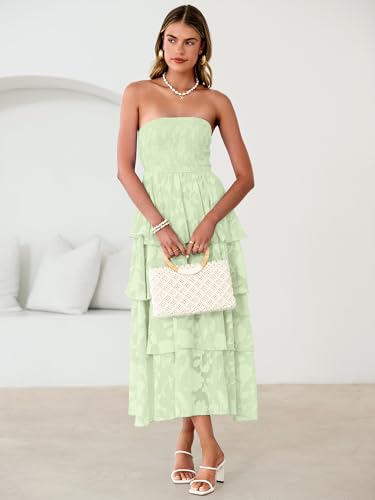 Image of Simplee Womens Summer Strapless Maxi Dress 2026 Boho Floral Off Shoulder Wedding Guest Dresses Tiered Beach Long Sundress