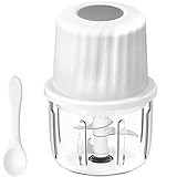 Luniquz Electric Garlic Chopper Mini, Cordless USB Rechargeable Food Processor with GLASS Bowl 300ML Portable 6 Blades Garlic Mincer & Vegetable Chopper, BPA Free, Easy Clean, incl Scraper
