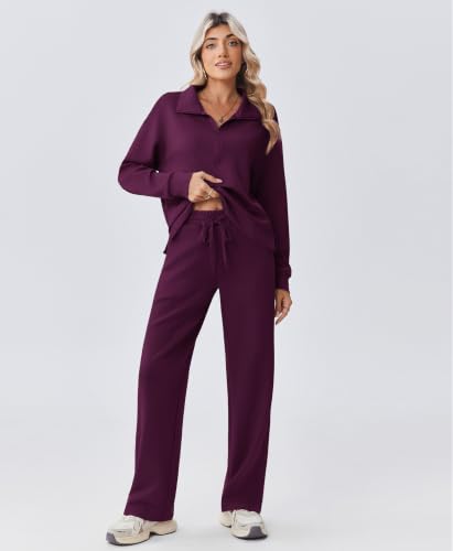 Image of PINSPARK 2 Piece Sets for Women 1 /2 Zip Sweatsuit 2026 Matching Outfit Fall | Lightweight Air Layer Fabric, Loose Fit Sweatshirt, Straight Leg Pants with Pockets, Soft Lounge Sets, Airport Outfits Women