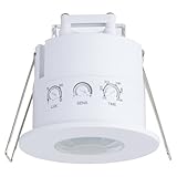 SEBSON Bewegungsmelder Unterputz Decke - LED geeignet, programmierbar, IP54, Präsenzmelder 6m 360°, 3-Draht,...