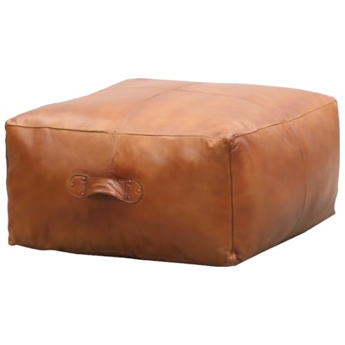 Marrakech Pouf d'assise vintage XXL avec rembourrage et cuir véritable - Pouf Fjord en cognac - 60...