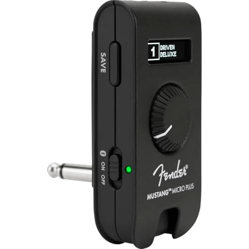 Fender Mustang Micro Plus Amplificador de Guitarra, Amplificador de Auriculares Personal con 25 Modelos de Amplificador, 25 Efectos, Bluetooth y 100 presets, Recargable por USB