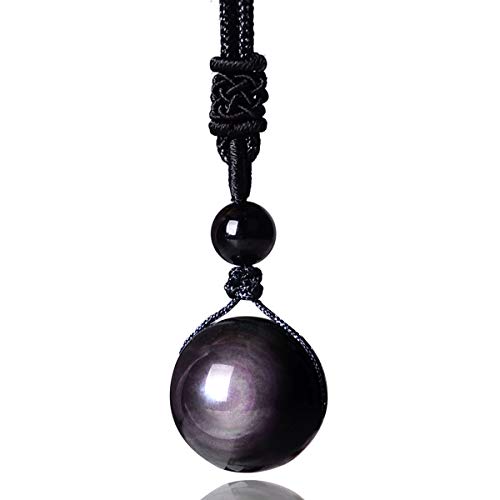 Obsidian Necklace, Rainbow Obsidian Necklace Men Women Couple Black Pendant Necklaces Real Raw Natural Stone Talisman Obsidiana Negra Original Gotland Amuleto Protector Amulet