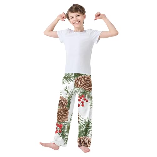 Pine Cone and Berry Boys Long Pants Soft Trousers Elastic Waist Kids Lounge Bottoms with Pockets S-XL3