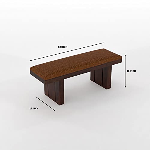Image of Solid Wood 2 Seater Bench for Living Room, Office | Sheesham Wooden 2 Seater Dining Bench with Upholstery | Wooden Bench for Balcony, Outdoor Sitting in Walnut Finish