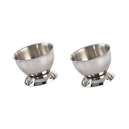 GRIRIW 2pcs Stainless Steel Egg Cup Ramekins Silver Bar Bowl Egg Holder for Refrigerator Egg Holder for Fridge Breakfast Egg Cup Boiled Egg Stand Egg Organizers Egg Display Tray Filler