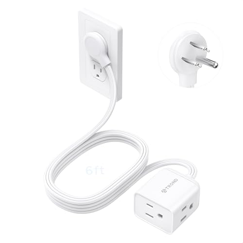 TROND Flat Extension Cord 6 Feet - Right Angled Flat Plug Power Strip, ETL Listed, 3 Plug Extension...