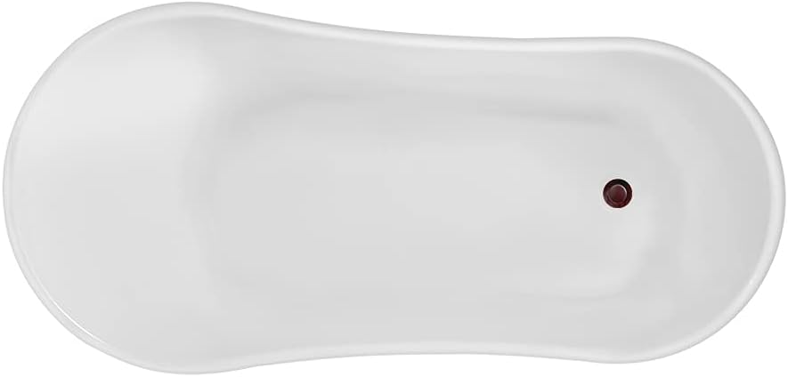 Streamline 59" Clawfoot Soaking Bathtub – Glossy White Acrylic Tub with Matte Oil Rubbed Bronze Internal Drain – Stylish Oval Design with Bamboo Tray and Black Claw Feet – 69 Gallon Capacity