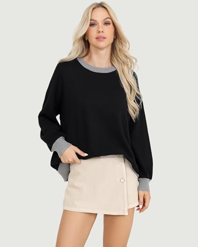Image of Totatuit Womens Oversized Sweaters Casual Long Sleeve Crewneck Striped Knit Pullover Tops Cute 2025 Fall Sweaters