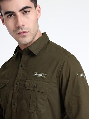 Image of Beyoung Dark Olive Urban Shirt for Men