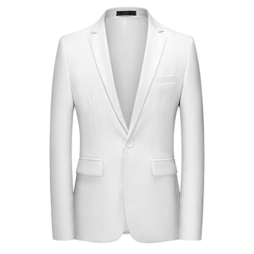 Men Slim Fit Daily Blazer One Button Lapel Slim Fit Business Jacket Solid Casual Formal Wedding Party Sport Coat (White,6X-Large)