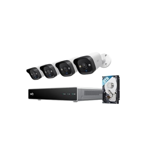 eufy PoE NVR Security System E40, 24/7 Recording,Up to 16CH, 2TB HDD, 4 4K Bullet Cams, Wired Outdoor Cam, 4K UHD, 122° FOV, Color Night Vision, AI Detection, Red and Blue Strobe 4 Bullet Ca