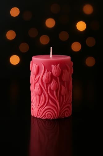 Image of Premium Scented Tulip Carved Candle - Handcrafted Decorative Scented Candle for Home Decor, Gifting & Romantic Ambience, Upto 25 Hours Burn time (Pink, Rose)