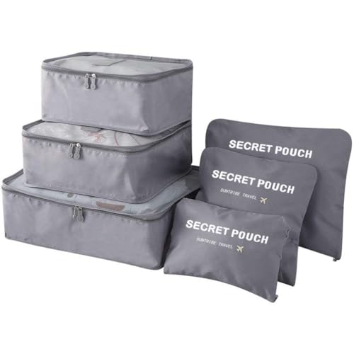 Image of Travel Organizer Pouch Set of 6, Space Saver Packing Cubes for Suitcase, Clothes, Underwear, Socks and Shoes (GREY)