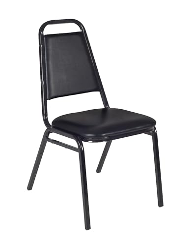 Image of Romig Pillar 36 in. Square X-Base Breakroom Table- Mahogany & 4 Restaurant Stack Chairs- Black