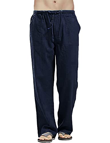 Pantaloni Lino Uomo Estivi Cotone Leggeri Casual Pantalone vestibilità Larga