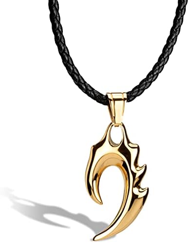 SERASAR - Men's Leather Necklace with Pendant [Flame] - 3 Colors and 2 Lengths - with Jewellery Box - Men's Gift Ideas