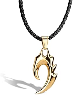 SERASAR - Men's Leather Necklace with Pendant [Flame] - 3 Colors and 2 Lengths - with Jewellery Box - Men's Gift Ideas