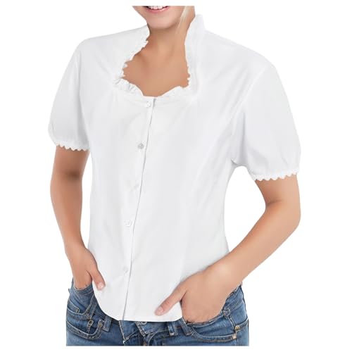 Dirndl chemisier blanc pour Oktoberfest : blouse été col en V costume fête de la bière