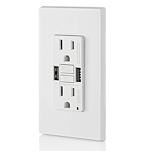 Leviton Gusb1-W 15A Smartlockpro Gfci Combination 24W(4.8A) Type A Usb In-Wall Charger Outlet , White #TOP3