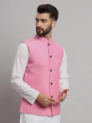 Image of LATEST CHIKAN Men's Traditional Cotton Solid Nehru Jacket /Waistcoat